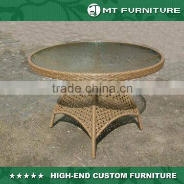 Rattan Glass Top Round Dining Table for Garden