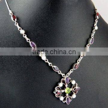 Multi Stones !! Pale Beauty 925 Sterling Silver Necklace, Silver Jewelry Supplier, Silver Jewelry