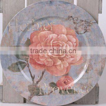 Round Rose Floral Pattern Wall Metal Decorative Plate