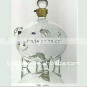 hand-made crystal borosilicate blown glass art bottle shape pig