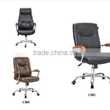 Synthetic brown leather office chair in executive room