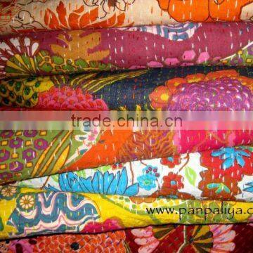 Tropicana Kantha quilts abrics with intricate or floral patterns, beautiful colors with Kantha Tagai work kantha quilts throws