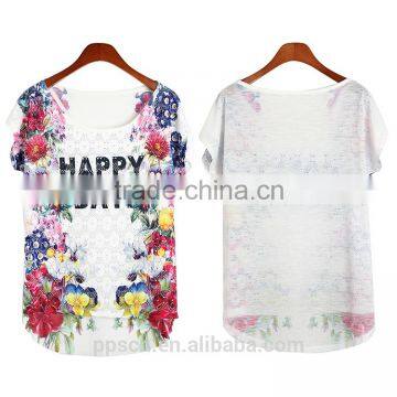 China manufacturer custom short sleeve white flower knit wholesale t shirt women                        
                                                Quality Choice