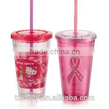 Promotional BPA free Plastic Water Bottle with Straw Plastic Children Water Cup with lid and straw Customized Bottle for Kids