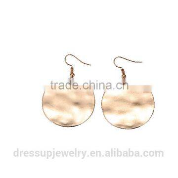 Fashion Jewelry Gold plating Round shaped hammered effect drop earrings for women