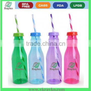 2016 new design plastic 500ml tritan water bottle with lid and colorful straw