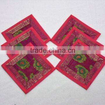 Indian Silk Table Runner With 6 Place Mats & 6 Coaster in Pink Color Size 16*62 photo-3