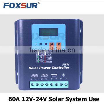 60A 12V-24V PWM Solar Charge Controller, with LCD display battery voltage and capacity, Hi-Quality