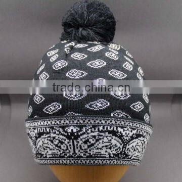 100%ACRYLIC JACQUARD BEANIE HAT POMPOM BEABIE HAT