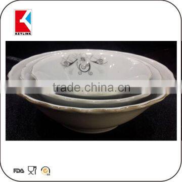 china factory cut edge decal printed cheap mixing salad bowl porcelain bowls