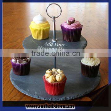 Good quality special design fruits tray natural surface slate stone cheese cake stand