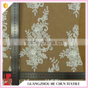 HC-5868-1 Hechun Wedding Dresses Floral Beaded White Organza Bridal Lace Fabric photo-5