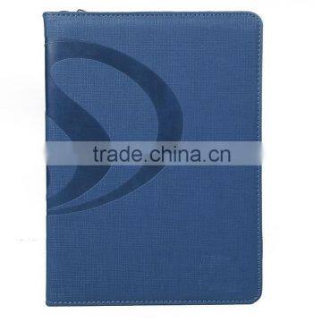 Embossed pu leather best quality office supplier notepad with zipper