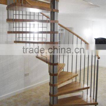 Indoor Stainless Central Pole Wood Spiral Stair With Wood Handrail photo-5