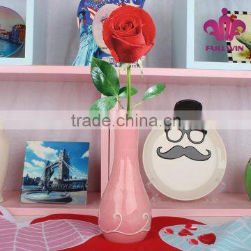 Home decoration pink color ceramic flower vase handmade designs,ceramic cheap flower vase