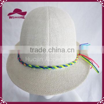 Unisex Trilby Fedora Straw Hat w/Colorful Rope