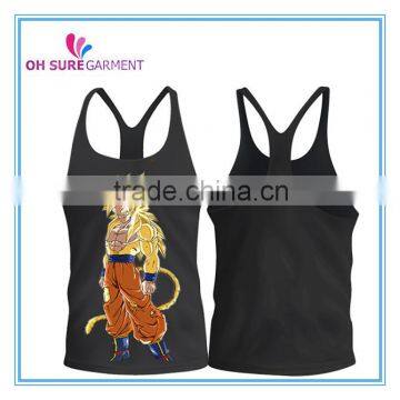 100% cotton mens stringer back singlet with Train Insaiyan GOKU printing