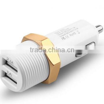 Screw dual usb car charger input DC 12v - 24v with output current 2.1A and 1A