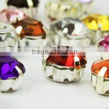 round point back plastic resin jewel emblishment garment sew on metal base acrylic stones rhinestones transparent clear