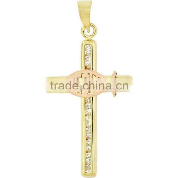 PD170 Gold Plated Jesus Fish Pendant with Crystals