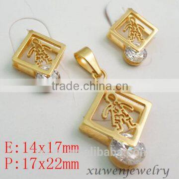 kids IPG cube square stainless steel cubic zirconia jewelry set