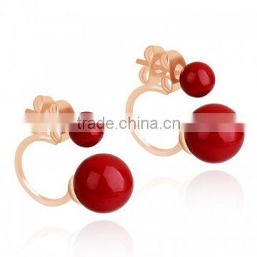 086903w Double Pearls Earring 2015 Lateset Design Red Pearl Earring