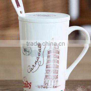 Hot-selling Summer New Creative Iron Tower and Statue of Liberty Ceramic Office Mug With Cover and Spoon photo-2
