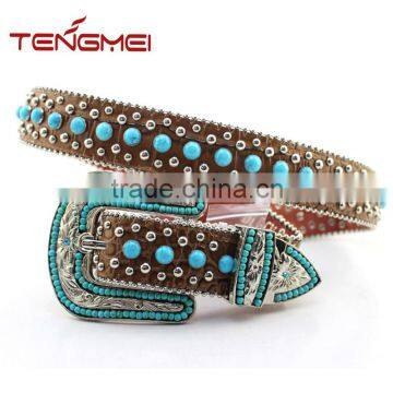 Cowgirl women style western turquoise studded belt strap factory