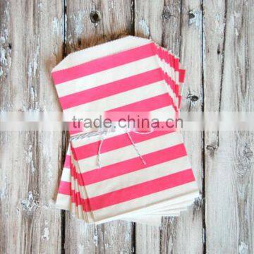 Large Pink and White Horizontal Striped Paper Treat Bags