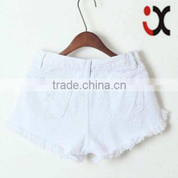 High Waist Four Button Distressed Denim Shorts in White JXA088 photo-2