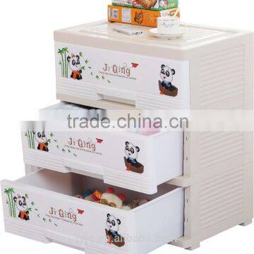 Plastic Drawer Storage Cabinet In Cartoon Pattern With Wheels