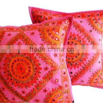 TRADITIONAL HAND EMBROIDERED MIRROR WORK CUSHION COVER