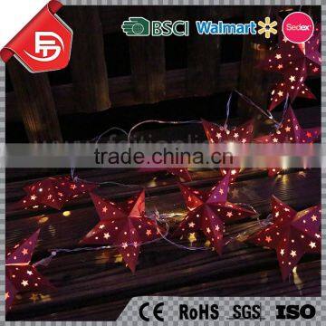 TZFEITIAN OEM/ODM CE ROHS listed paper pentagram five-point star hanging led fairy string light