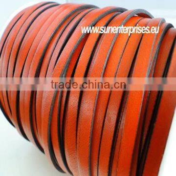 Flat Nappa Leather cords - Italian Leather - Orange - 14mm