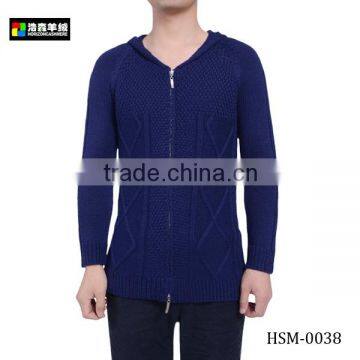 Men V Neck Pocket Fashion Wool Sweater, Men Royal Blue Fashion Print Cardigan