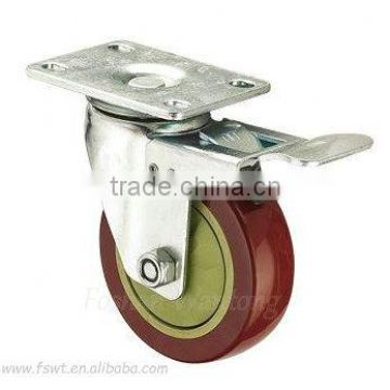 Hardware Purplish Red Rubber Swivel Brake Caster Wheel