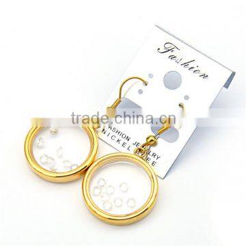 Womens Fashion Round Earrings Stainless Steel 18k Gold Plated Glass Earrings photo-4