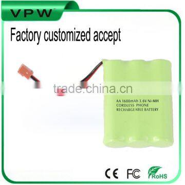 Rechargeable ni-mh AA 1600mah 3.6v battery pack for cordless phone