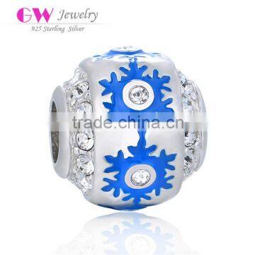 D172 globalwin silver enamel snowflake charm with crystal beads for women