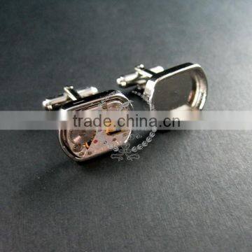 13x18mm setting size steam punk watch movement silver DIY base tray French cufflink supplies cuff link findings 1500030