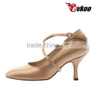 EVKOOdance ballroom slim medium heel 2016 flesh satin dance latin shoes