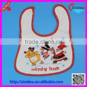 cotton printed Christmas bib with pattern of Santa claus snow man and deer