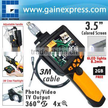 3.5" Detachable LCD Video Inspection Camera Borescope/ Endoscope SnakeScope 8.2mm diameter + 3M Cable + 2GB MicroSD card