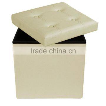 Cube Storage Ottoman Foldable Collapsible Faux Leather Footrest Stool Seat Coffee Table Beige photo-2