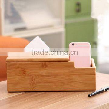Custom bamboo wood tissue box pen holder,integrated decorative box