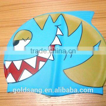 Funny Cartoon Fish and Wave Design Silicone Children Swimming Cap