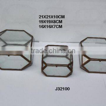 Antique Brass Finished Brass And Glass Box in Square Shape And Slantting Corners