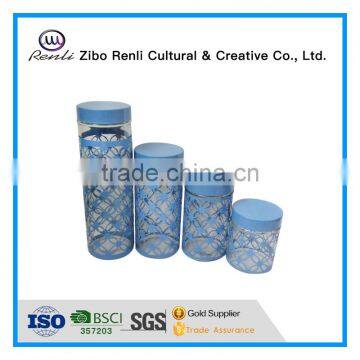4 Pieces Metal Coated Antique Glass Sweet Storage Jars in Different Color