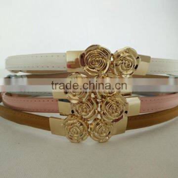 Wholesale Colourful Flower Pattern Buckle Sex Women Lady Thin PU Waist Belt photo-2