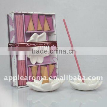 Xiamen Apple Aroma cone incense/perfume sticks gift set with ceramic holder air freshener